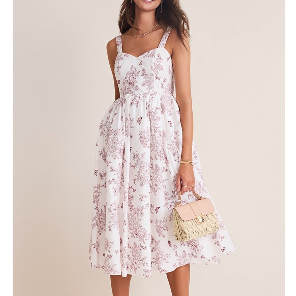 Kim Toile Sweetheart Midi Dress (Burgundy)